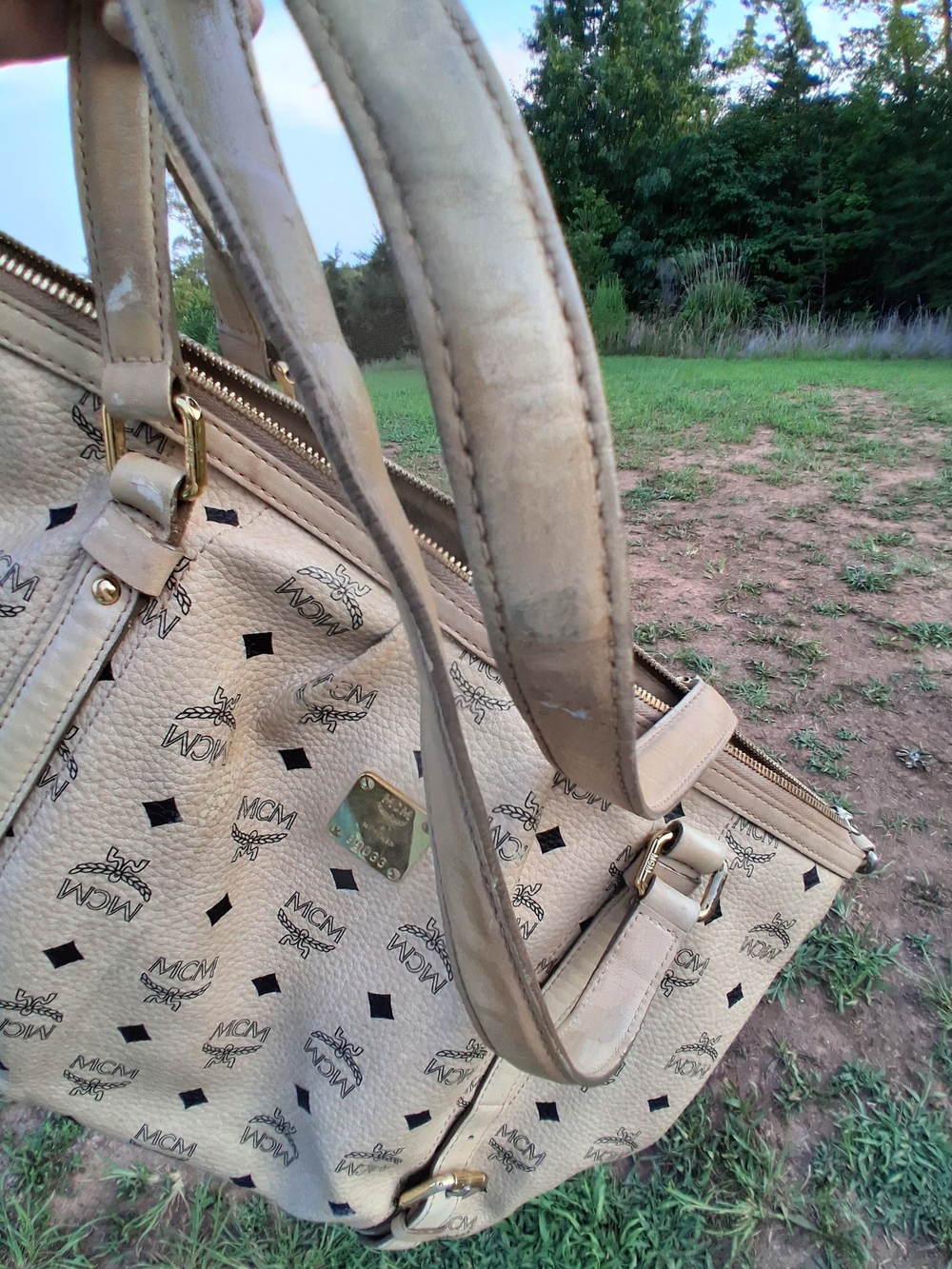MCM Visetos Beige Logo Monogram Tote Bag Vintage - Picture 9 of 10
